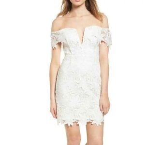 ASTR the Label Size L‎ Daniela White Floral Lace Off Shoulder Mini Dress Womens